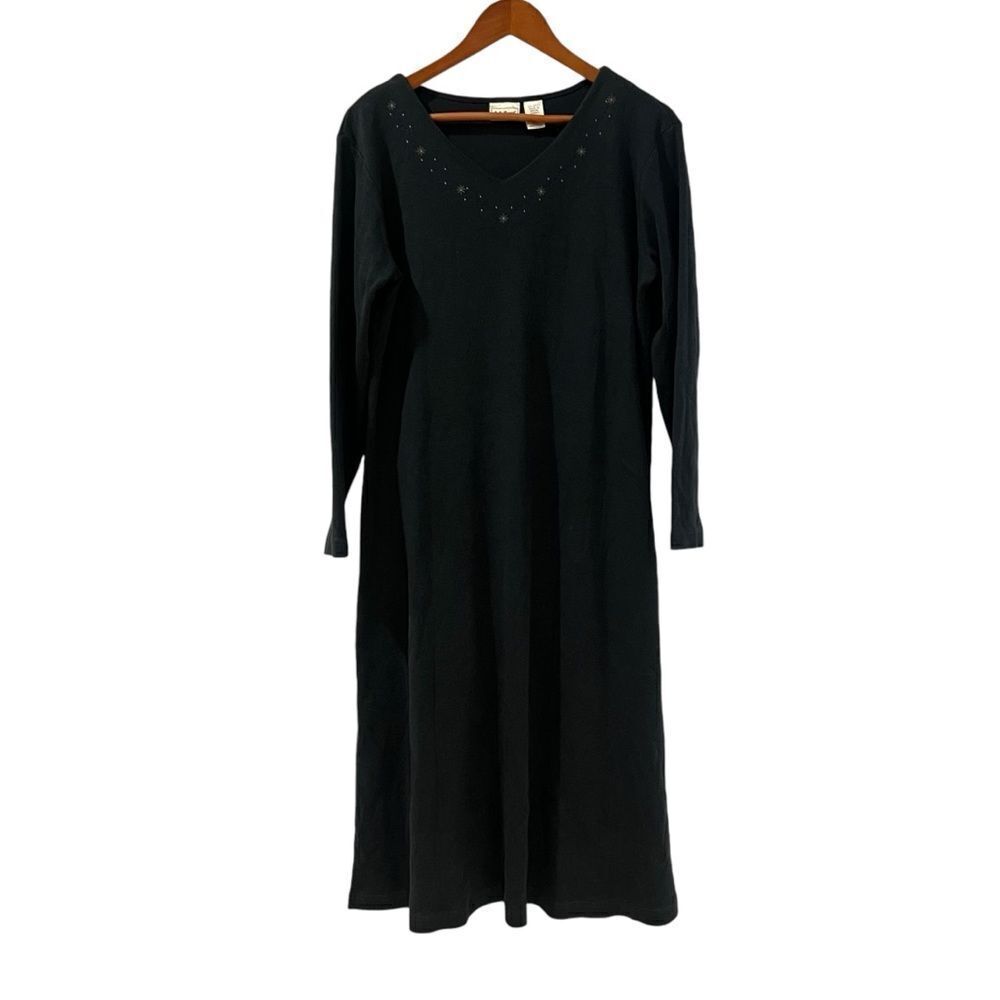L.L. Bean green night dress with embroidery details